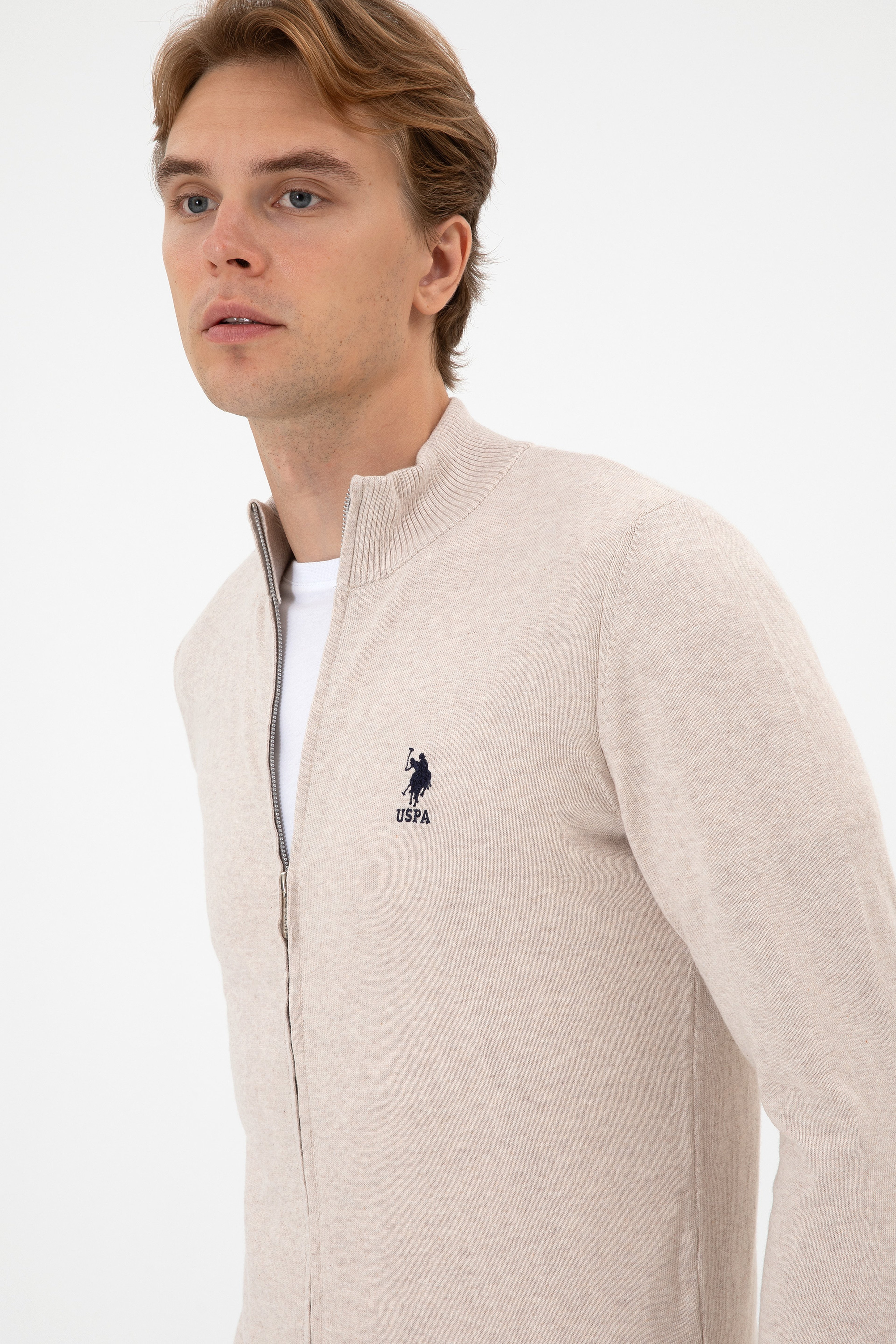 Erkek Slim Fit Taş Melanj Triko Hırka - Image 2