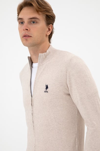 Erkek Slim Fit Taş Melanj Triko Hırka