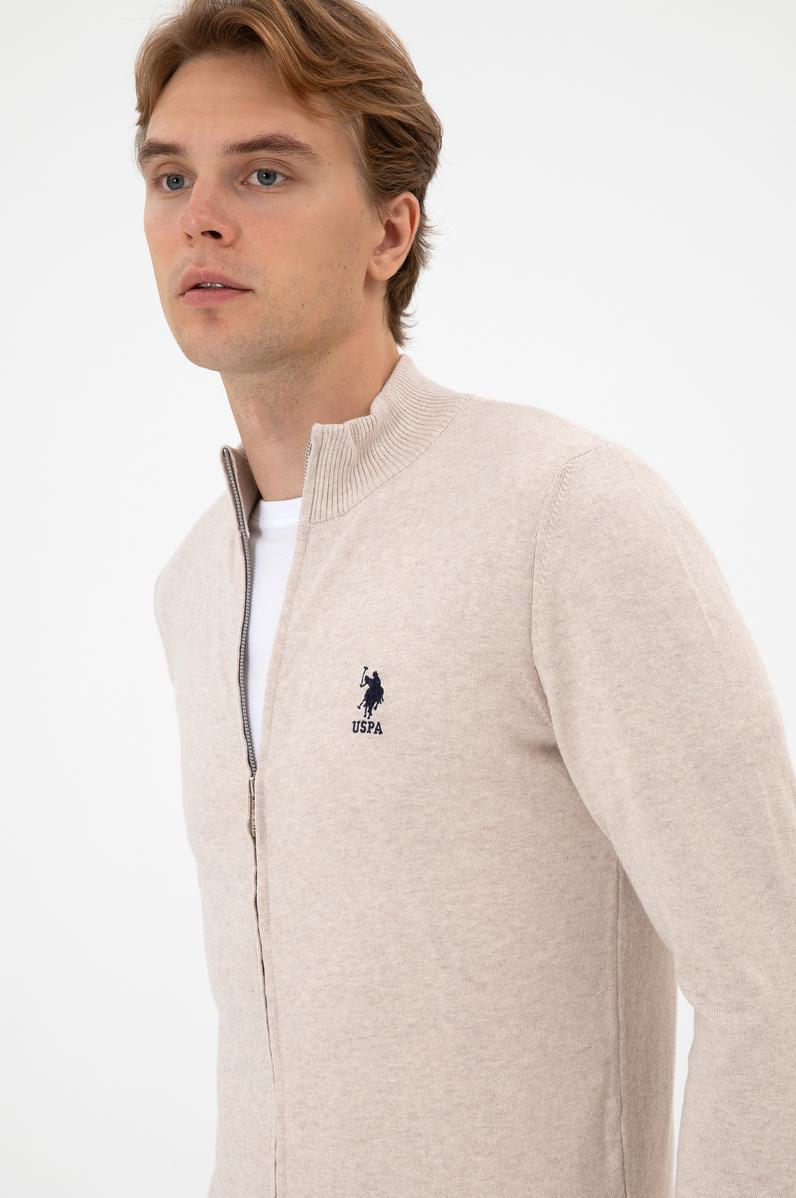 Erkek Slim Fit Taş Melanj Triko Hırka