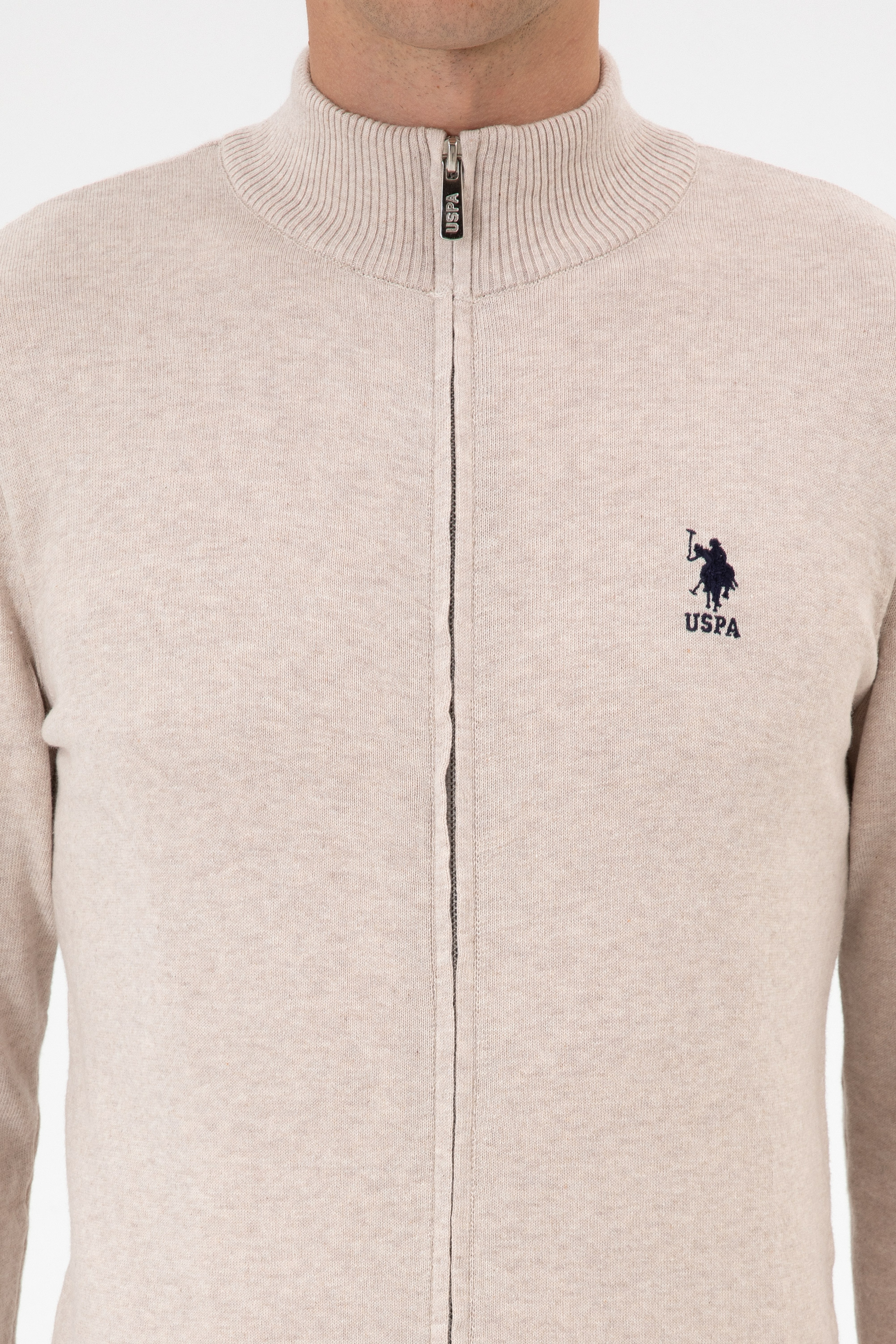 Erkek Slim Fit Taş Melanj Triko Hırka