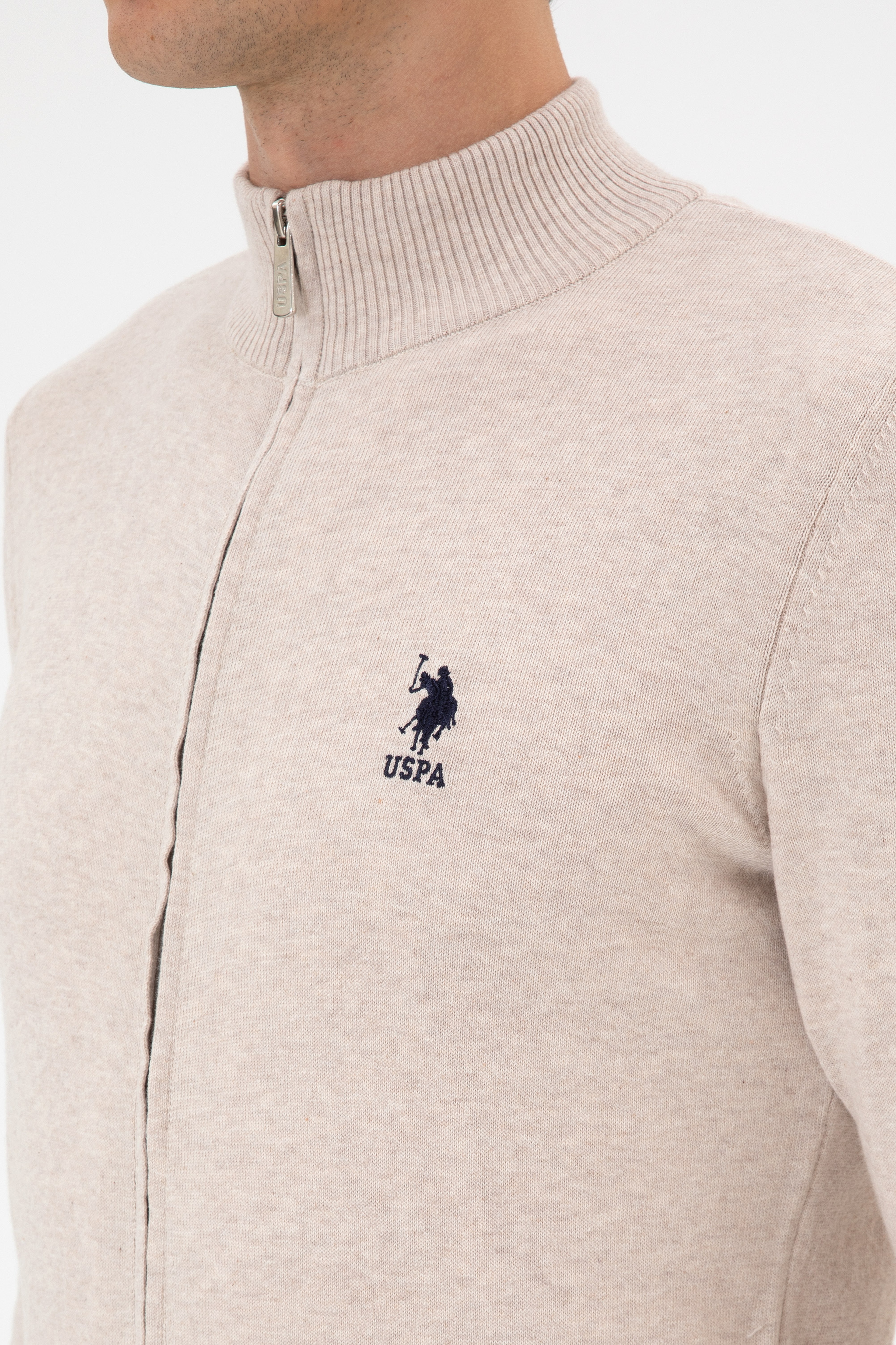 Erkek Slim Fit Taş Melanj Triko Hırka