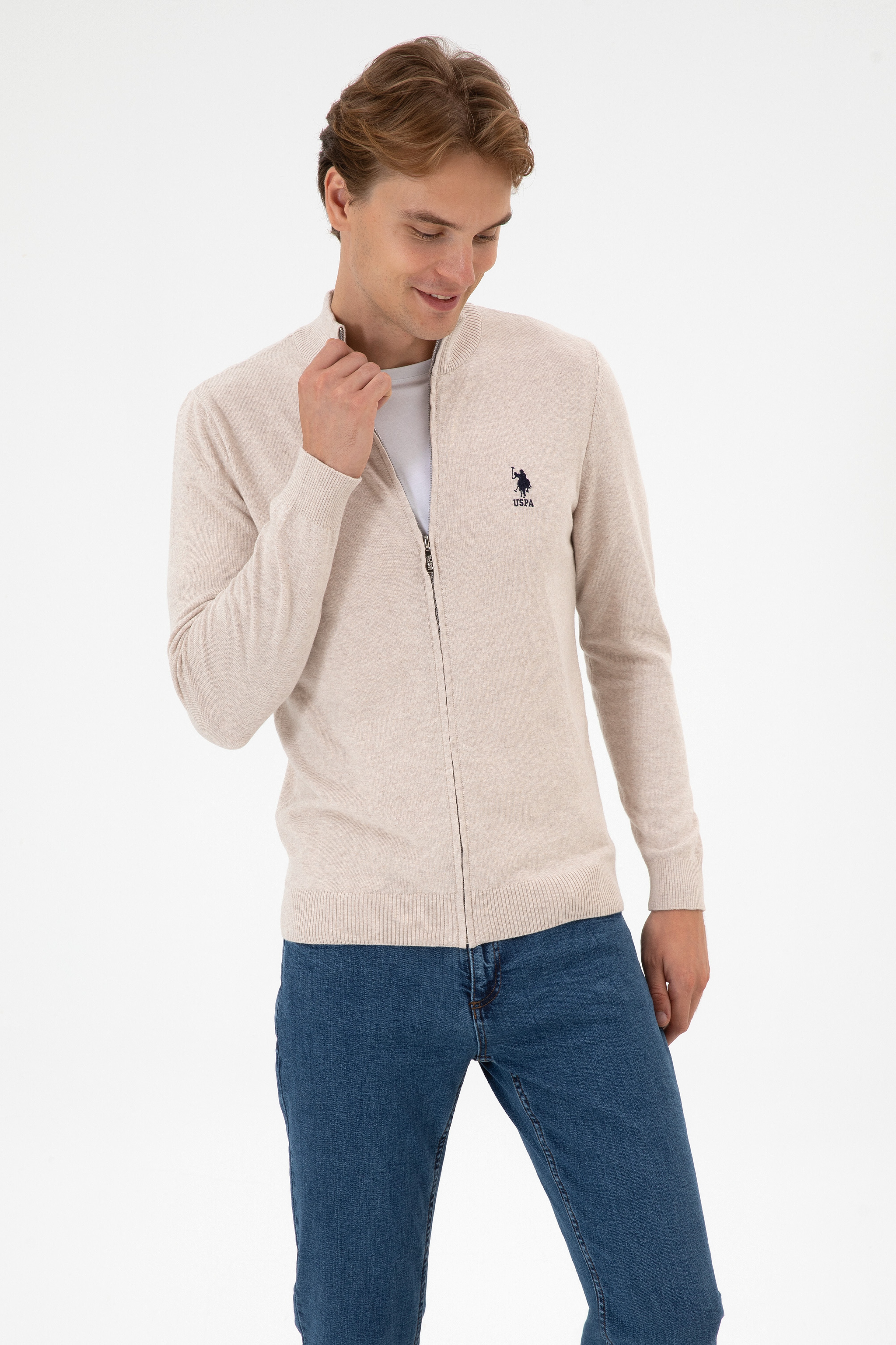 Erkek Slim Fit Taş Melanj Triko Hırka - Image 3
