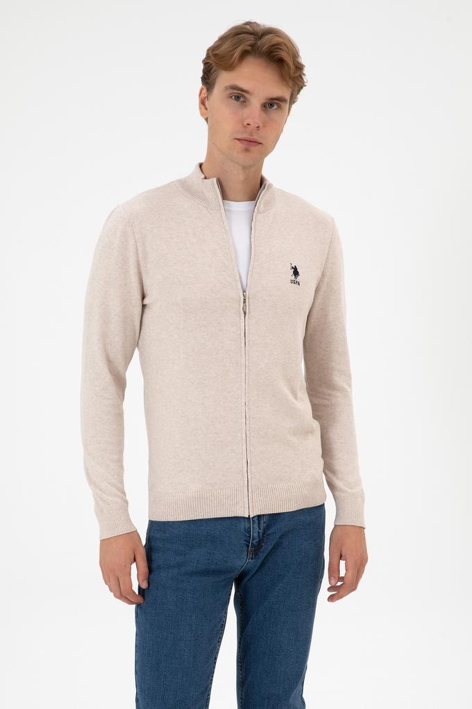 Erkek Slim Fit Taş Melanj Triko Hırka