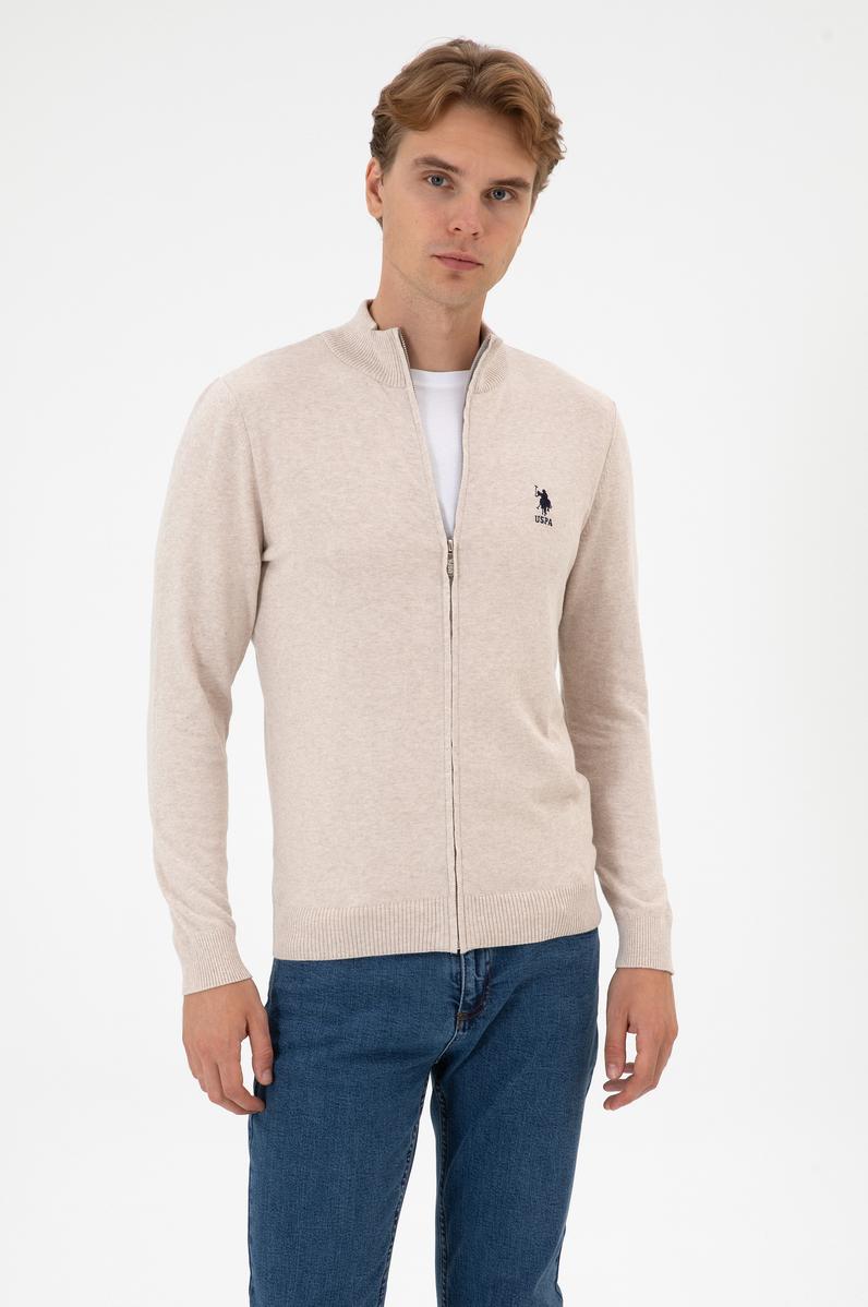 Erkek Slim Fit Taş Melanj Triko Hırka