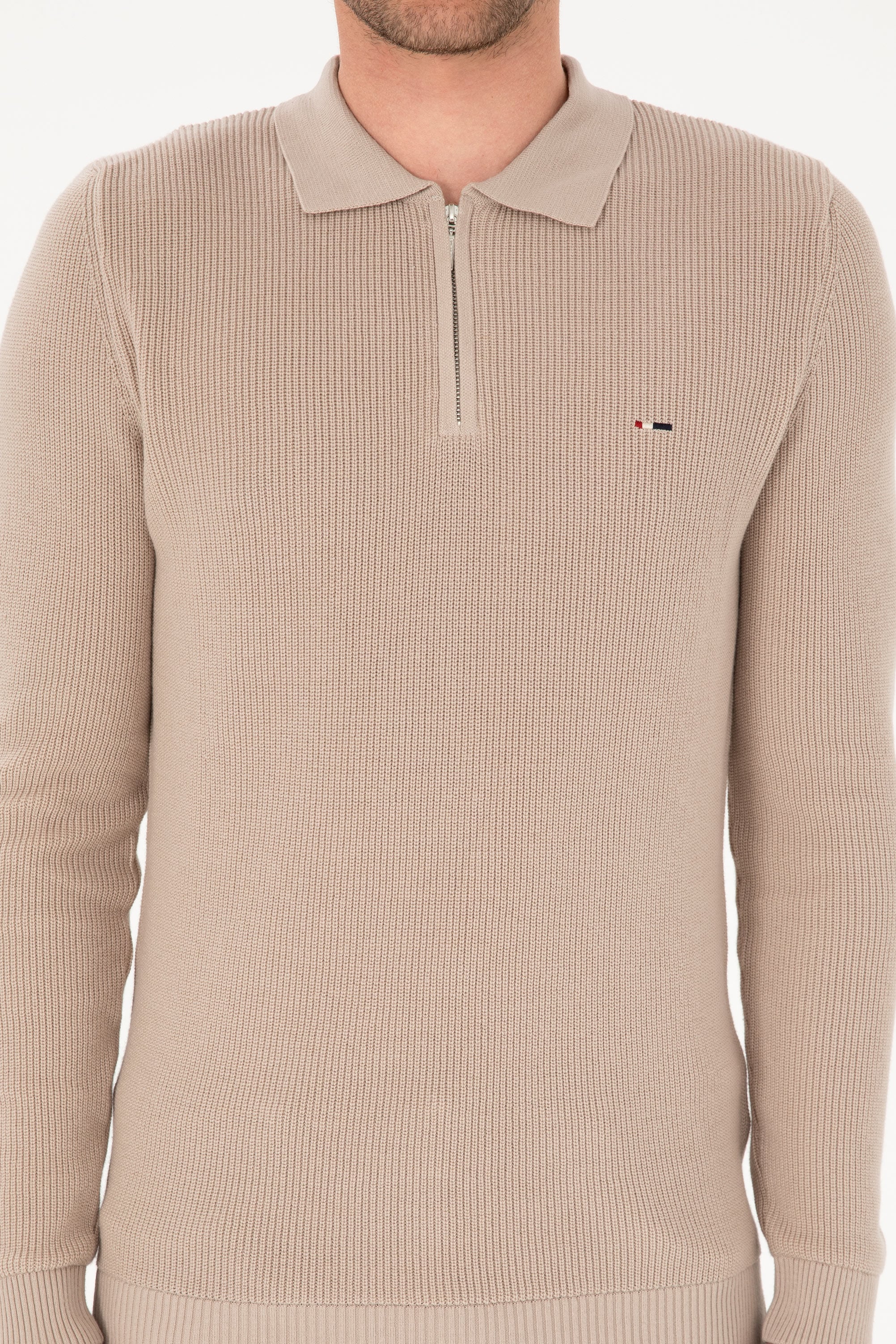 Erkek Regular Fit Yarım Fermuarlı Taş Basic Kazak
