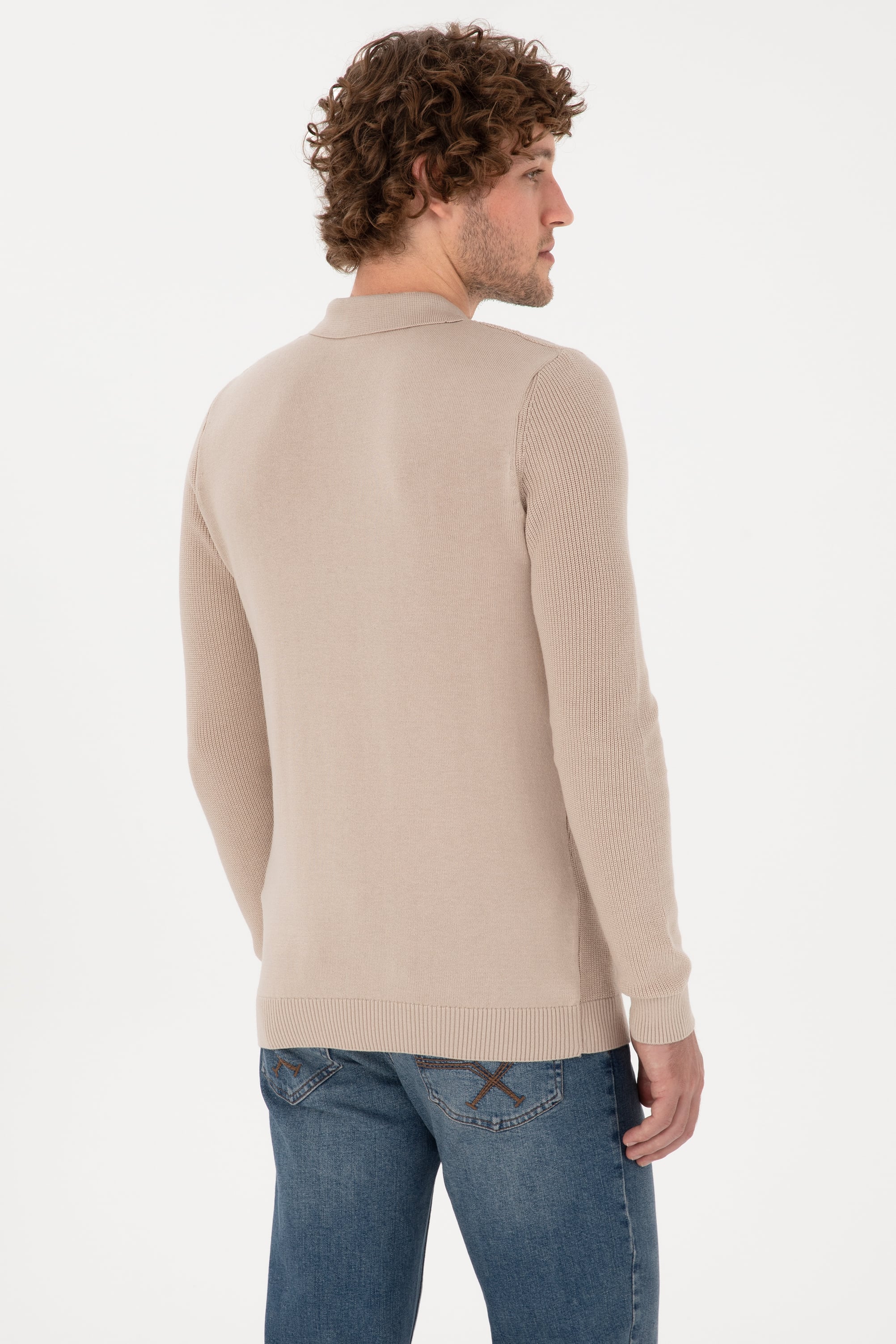 Erkek Regular Fit Yarım Fermuarlı Taş Basic Kazak - Image 5