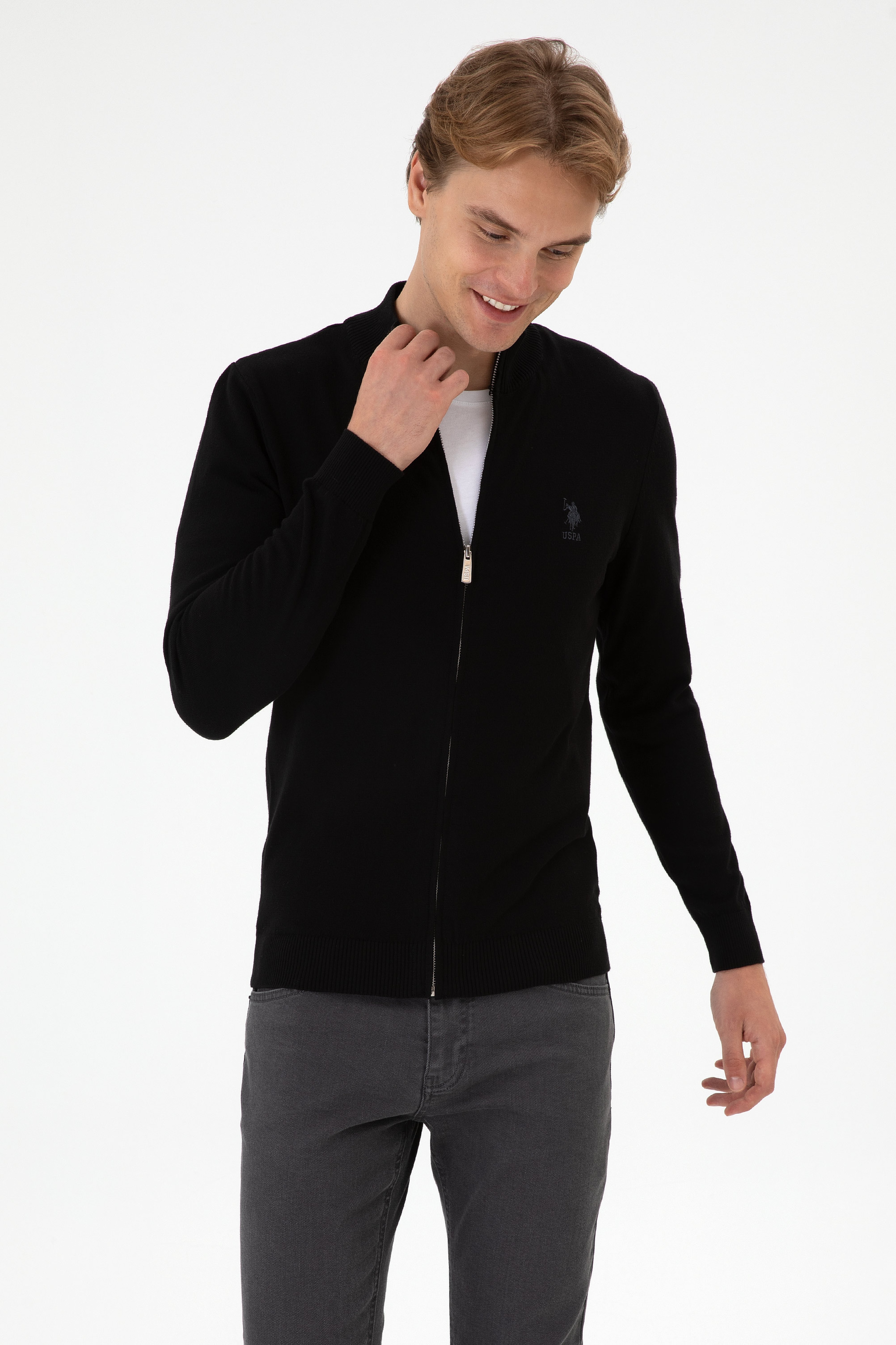 Erkek Slim Fit Siyah Triko Hırka - Image 3