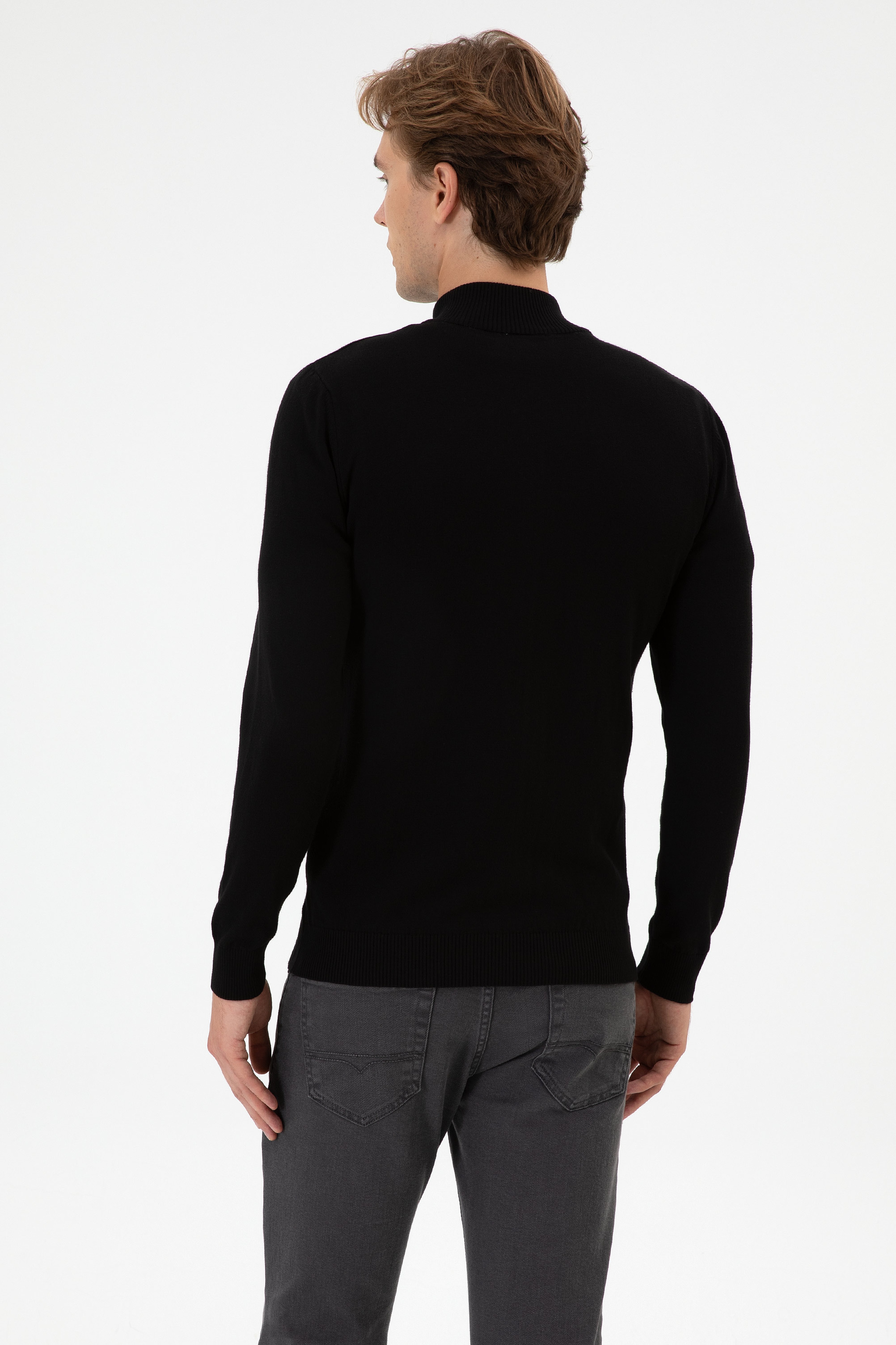 Erkek Slim Fit Siyah Triko Hırka - Image 5