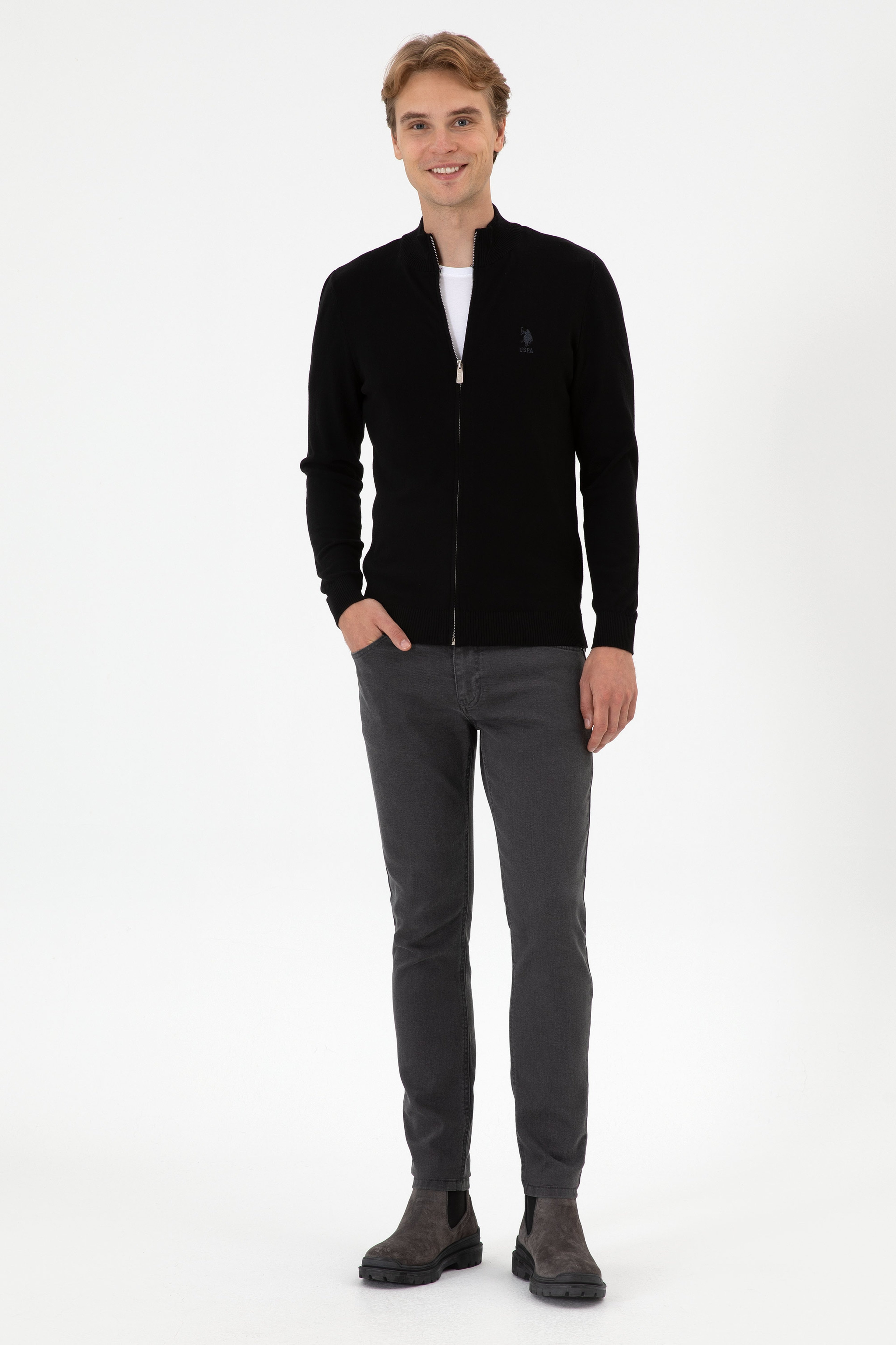 Erkek Slim Fit Siyah Triko Hırka