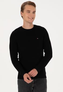 Erkek Slim Fit Bisiklet Yaka Siyah Basic Kazak - 50313667069