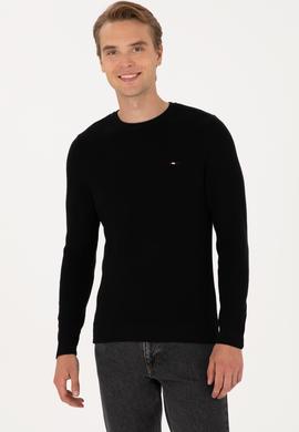 Erkek Slim Fit Bisiklet Yaka Siyah Basic Kazak - 50313667069