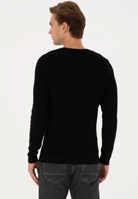 Erkek Slim Fit Bisiklet Yaka Siyah Basic Kazak - 50313667069