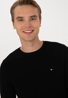 Erkek Slim Fit Bisiklet Yaka Siyah Basic Kazak - 50313667069