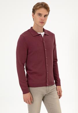 Erkek Bordo Basic Triko Hırka - 50313690076