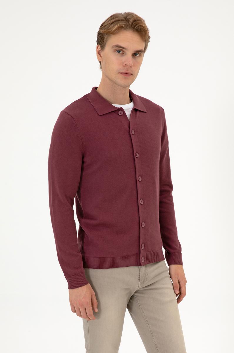 Erkek Bordo Basic Triko Hırka