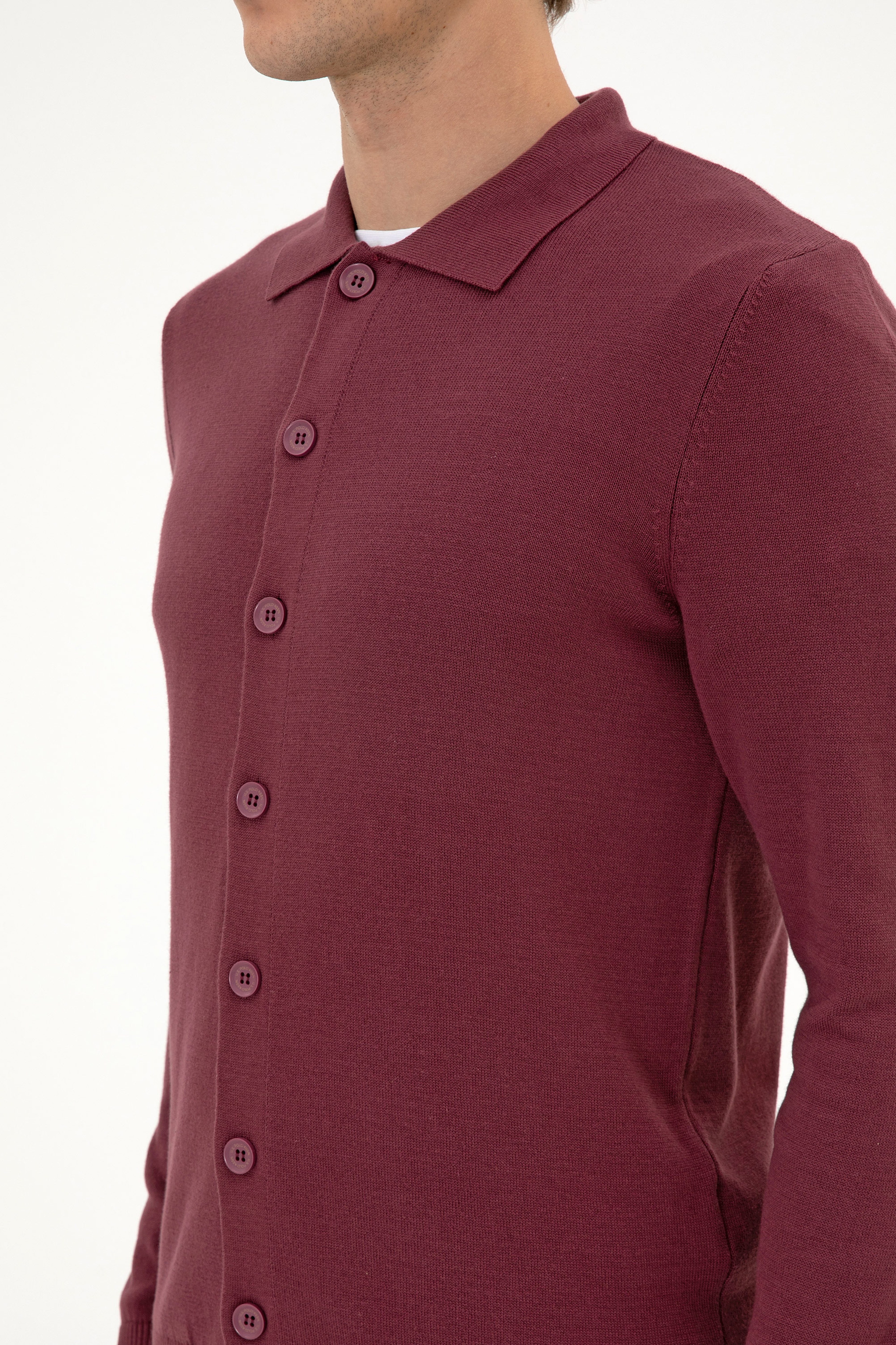 Erkek Polo Yaka Bordo Basic Triko Hırka - Image 7