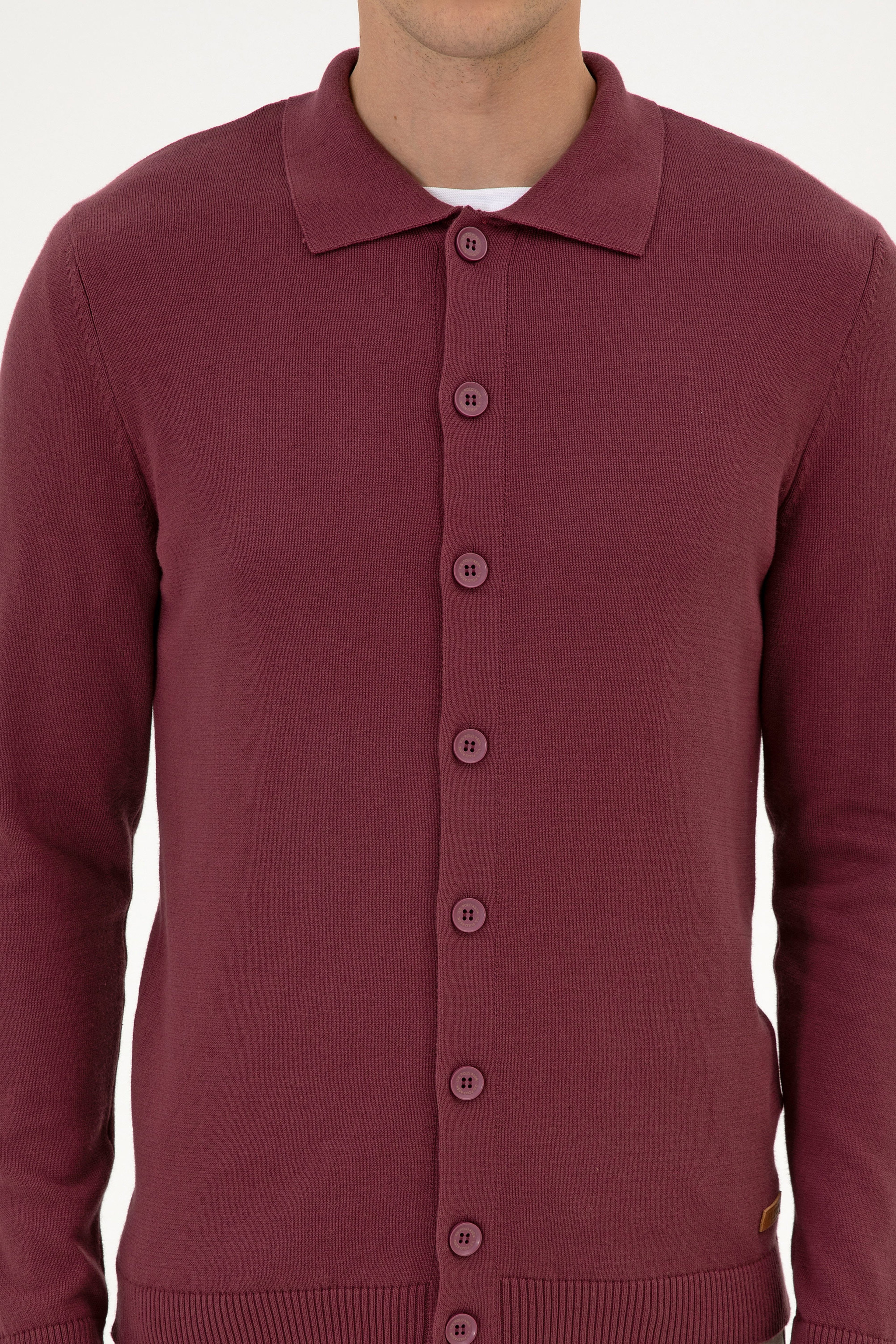 Erkek Polo Yaka Bordo Basic Triko Hırka - Image 6