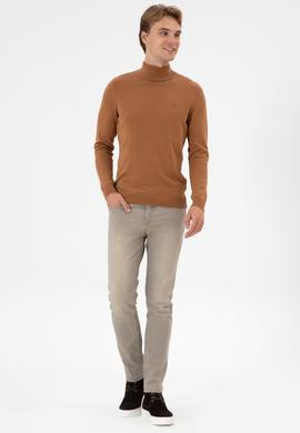 Erkek Slim Fit Boğazlı Camel Basic Kazak - 50313712048