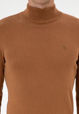 Erkek Slim Fit Boğazlı Camel Basic Kazak - 50313712048
