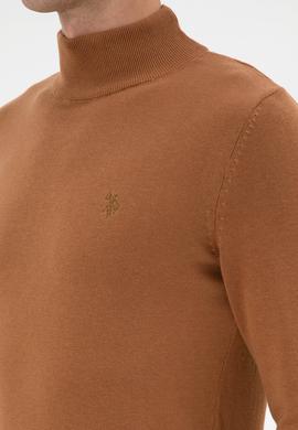 Erkek Slim Fit Boğazlı Camel Basic Kazak - 50313712048