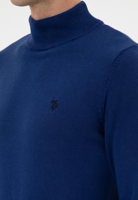 Erkek Slim Fit Boğazlı İndigo Basic Kazak - 50313712086