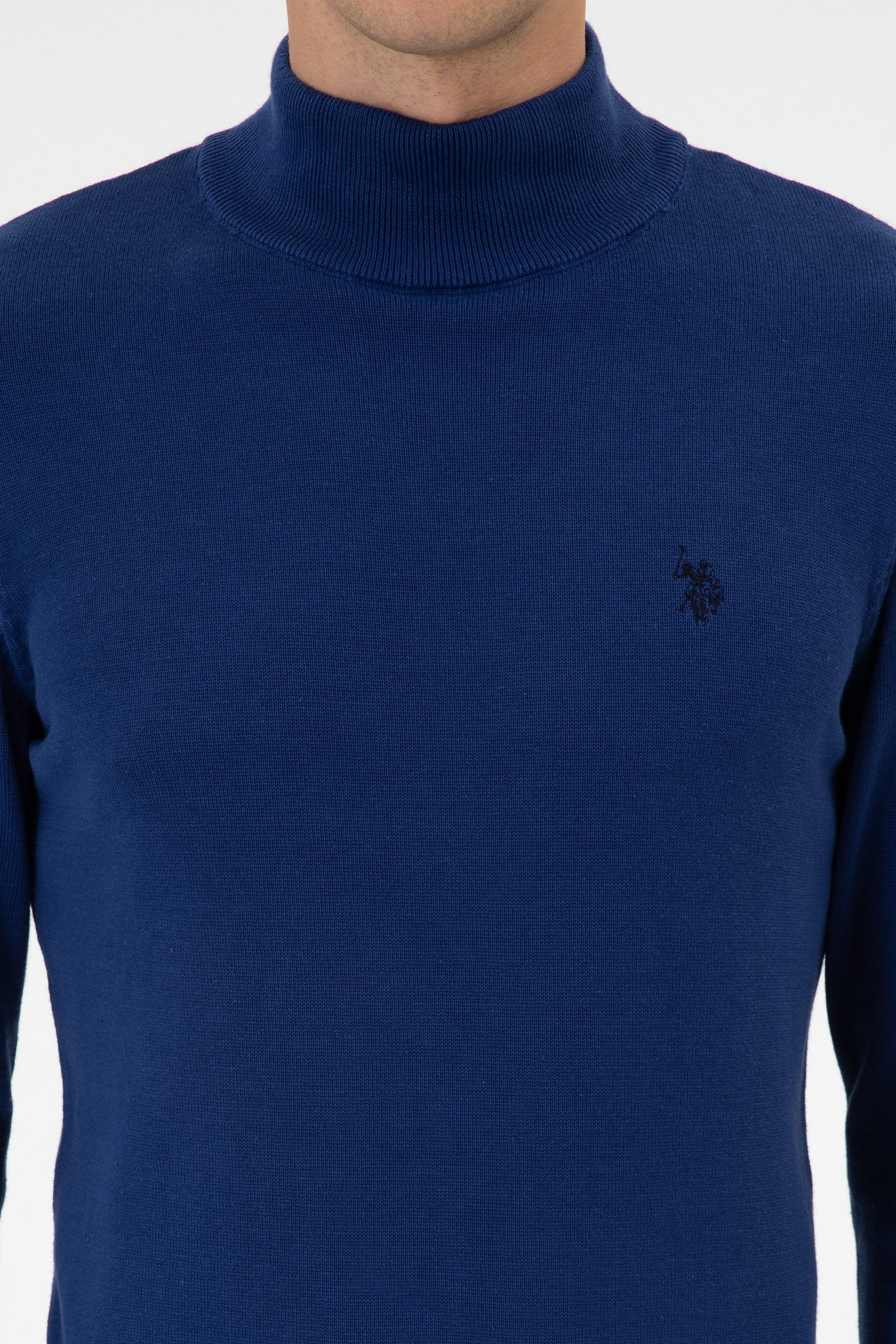 Erkek Slim Fit Boğazlı İndigo Basic Kazak