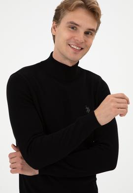 Erkek Slim Fit Boğazlı Siyah Basic Kazak - 50313712073