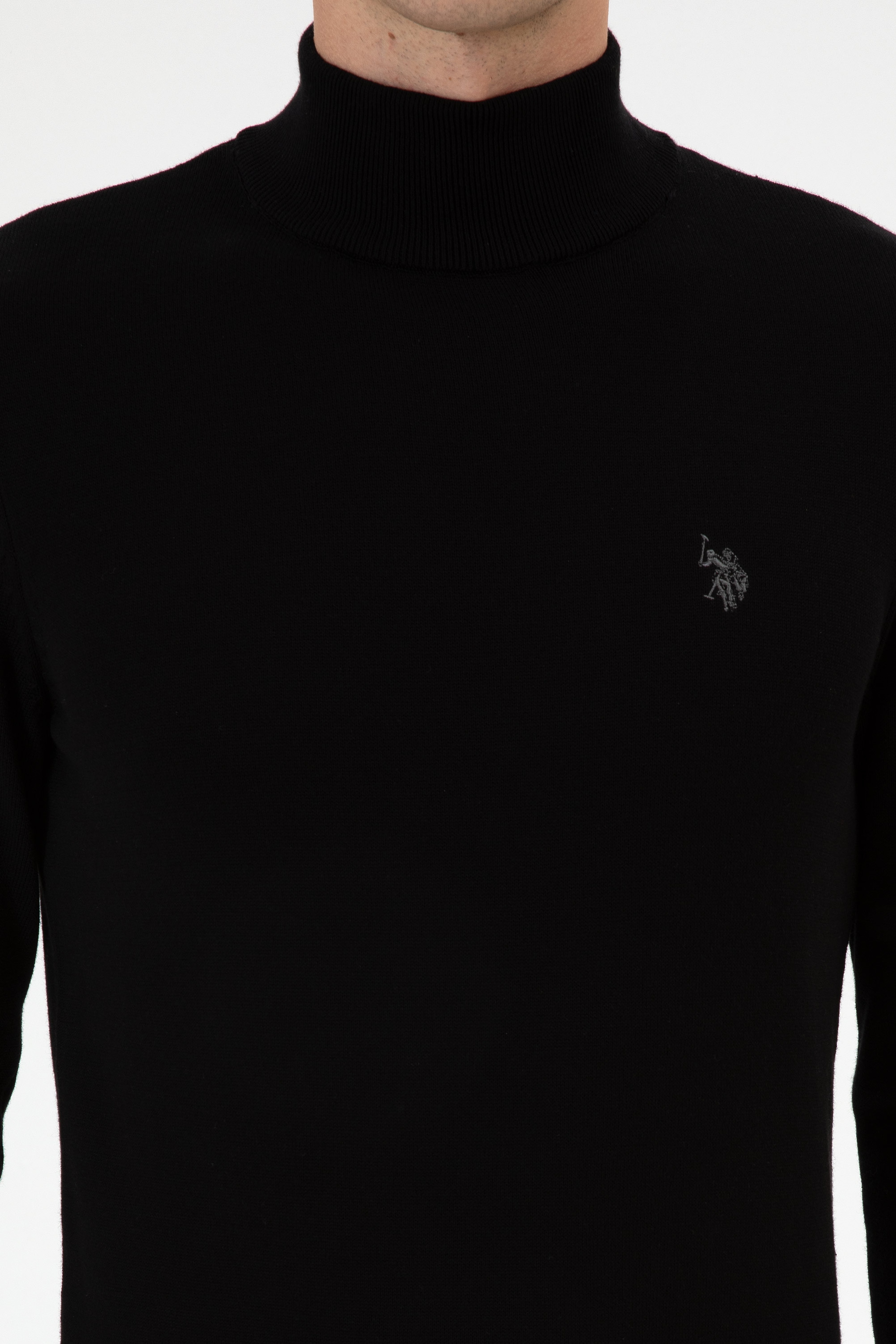 Erkek Slim Fit Boğazlı Siyah Basic Kazak - Image 6