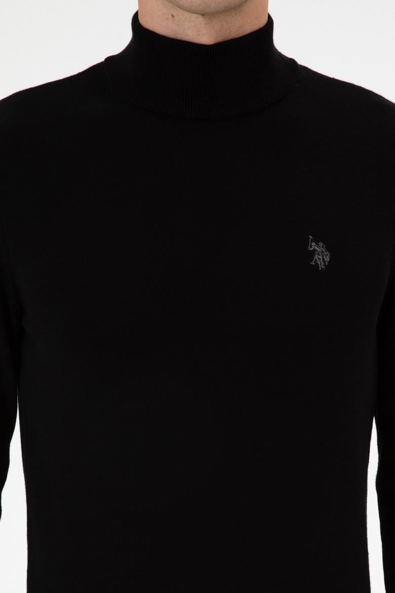 Erkek Slim Fit Boğazlı Siyah Basic Kazak - 50313712073