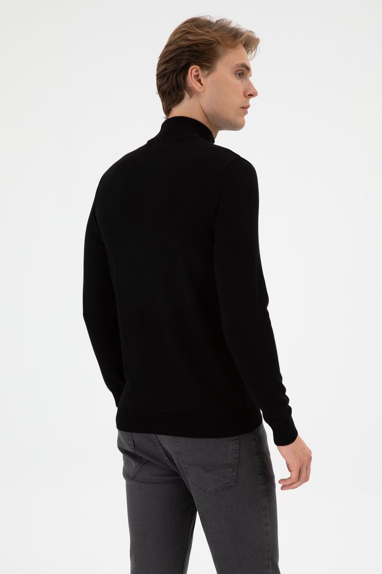 Erkek Slim Fit Boğazlı Siyah Basic Kazak - 50313712073