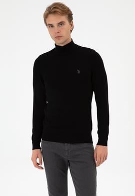 Erkek Slim Fit Boğazlı Siyah Basic Kazak - 50313712073