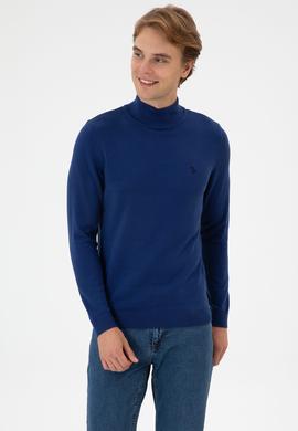 Erkek Slim Fit Boğazlı İndigo Basic Kazak - 50313712086