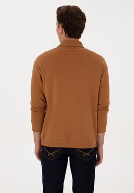 Erkek Regular Fit Yarım Fermuarlı Şardonlu Camel Basic Sweatshirt - 50313783068