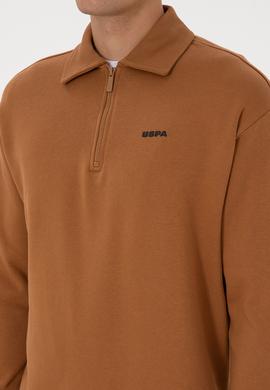 Erkek Regular Fit Yarım Fermuarlı Şardonlu Camel Basic Sweatshirt - 50313783068