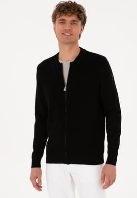 Erkek Siyah Basic Triko Hırka - 50313721024