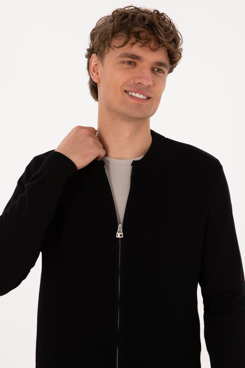 Erkek Siyah Basic Triko Hırka