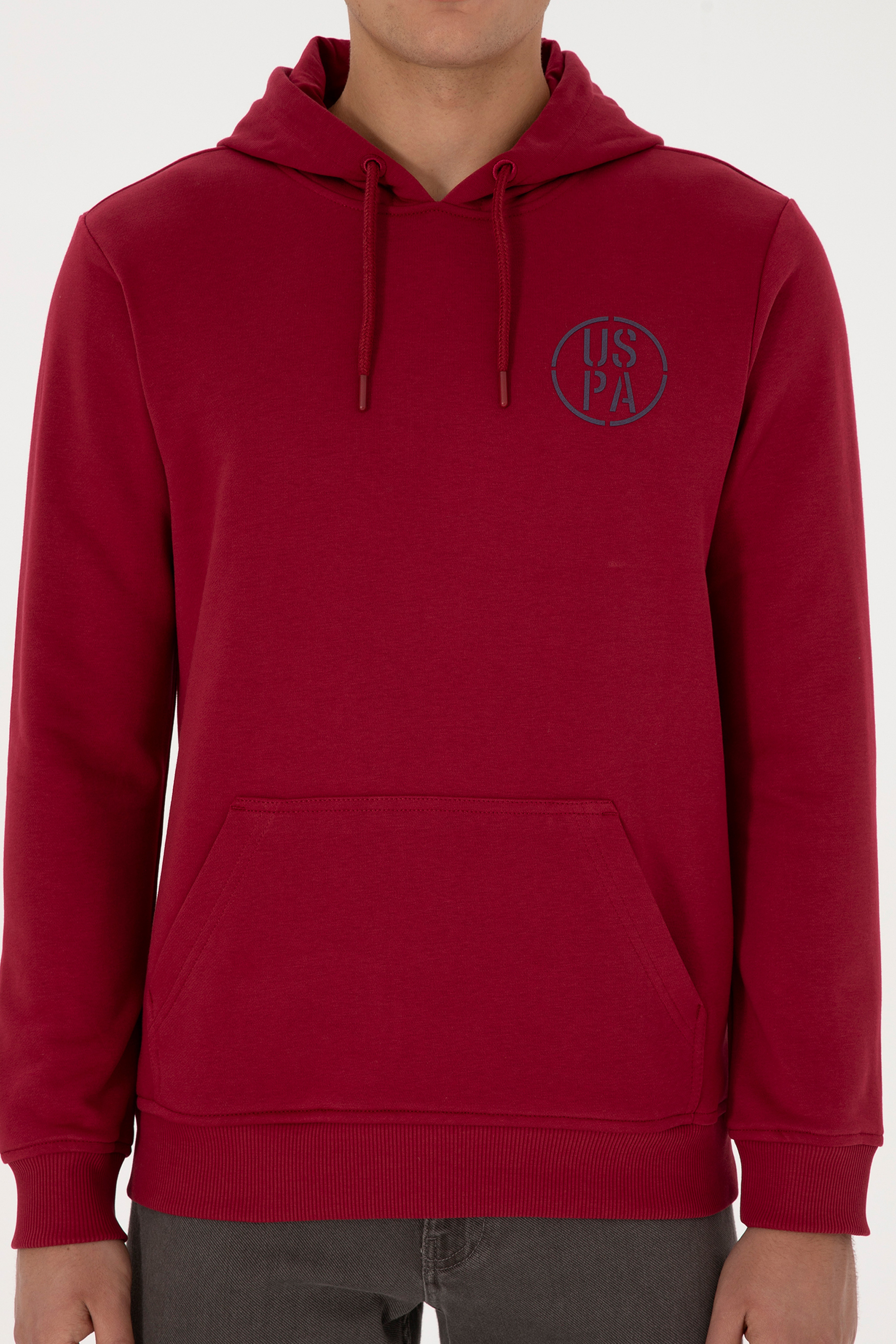 Erkek Regular Fit Kapüşonlu Koyu Frambuaz Sweatshirt