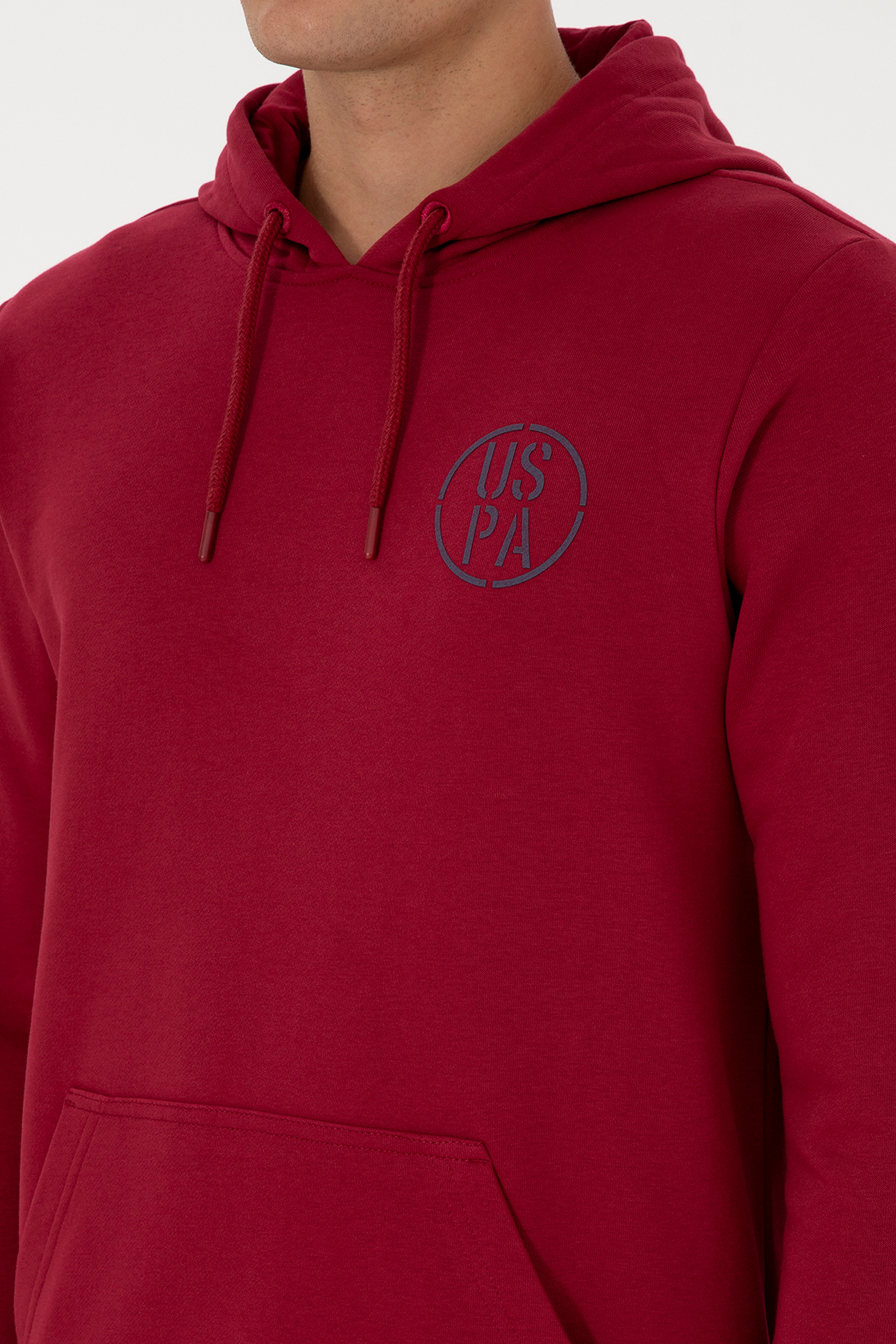 Erkek Regular Fit Kapüşonlu Koyu Frambuaz Sweatshirt