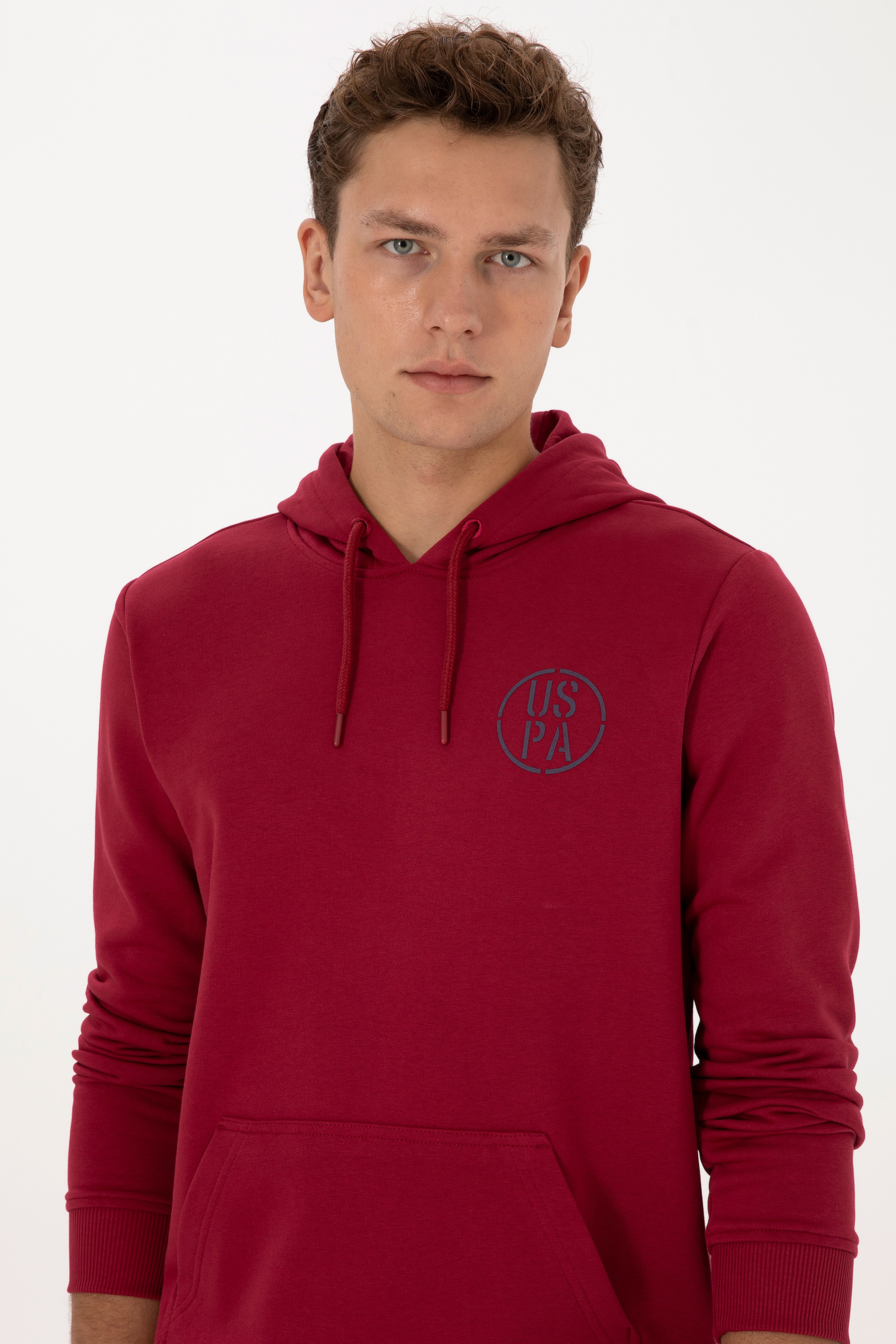 Erkek Regular Fit Kapüşonlu Koyu Frambuaz Sweatshirt - Image 2