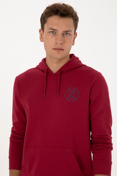 Erkek Regular Fit Kapüşonlu Koyu Frambuaz Sweatshirt
