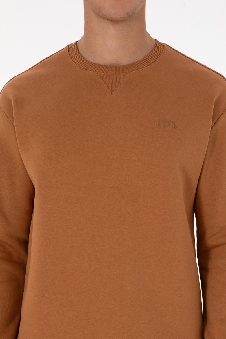 Erkek Comfort Fit Bisiklet Yaka Şardonlu Camel Basic Sweatshirt - 50313757118
