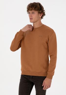 Erkek Comfort Fit Bisiklet Yaka Şardonlu Camel Basic Sweatshirt - 50313757118
