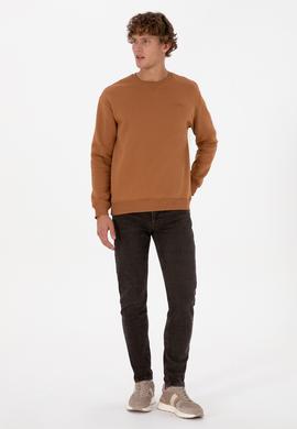 Erkek Comfort Fit Bisiklet Yaka Şardonlu Camel Basic Sweatshirt - 50313757118