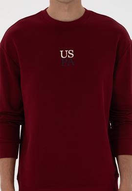 Erkek Comfort Fit Bisiklet Yaka Bordo Basic Sweatshirt - 50313760041