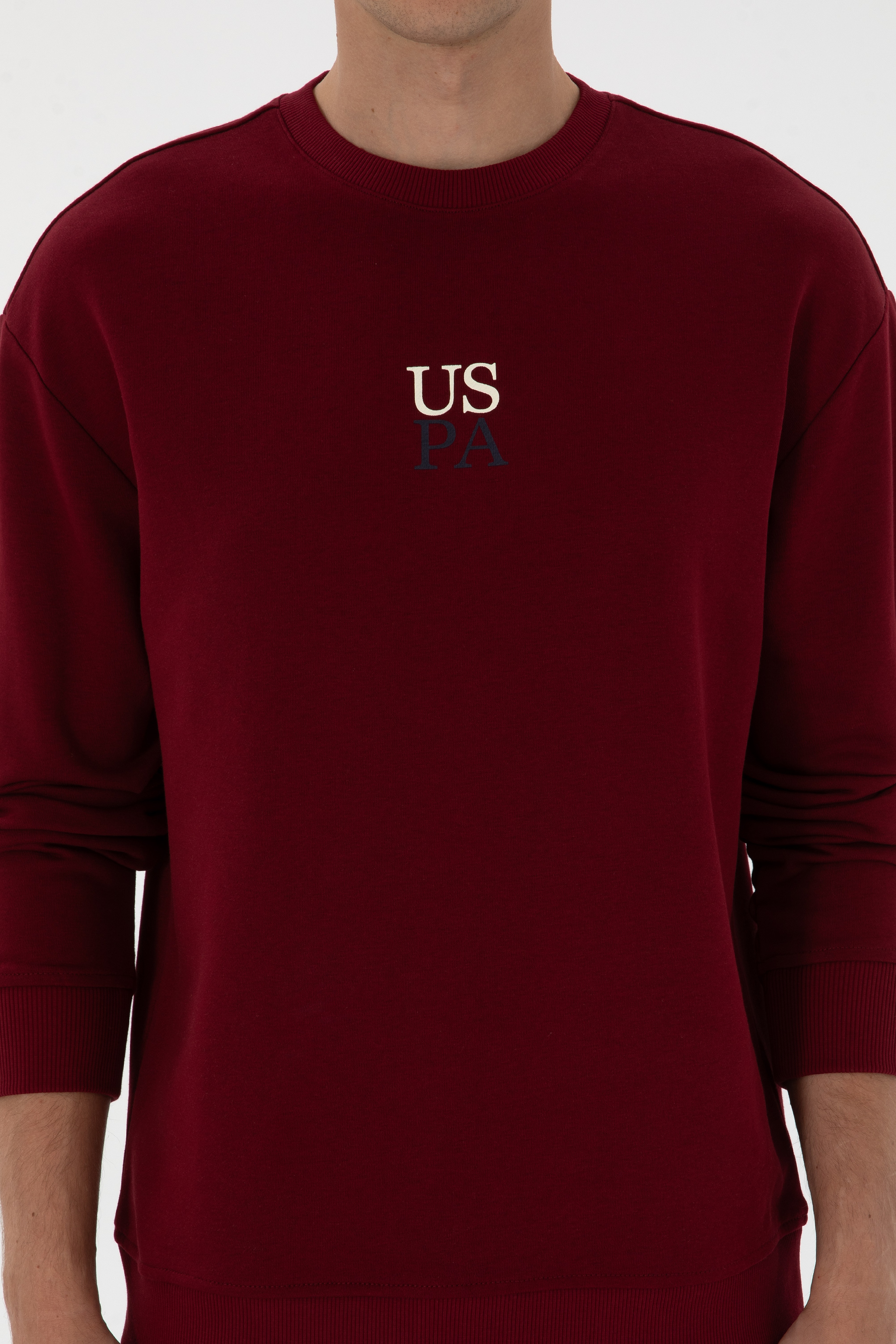 Erkek Comfort Fit Bisiklet Yaka Bordo Basic Sweatshirt