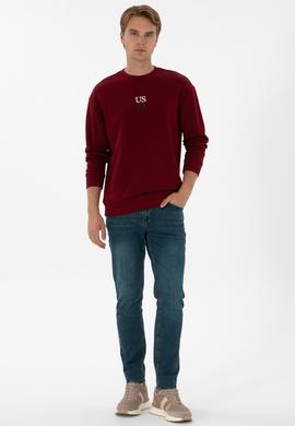 Erkek Comfort Fit Bisiklet Yaka Bordo Basic Sweatshirt - 50313760041