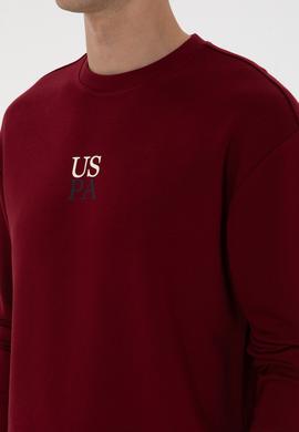 Erkek Comfort Fit Bisiklet Yaka Bordo Basic Sweatshirt - 50313760041