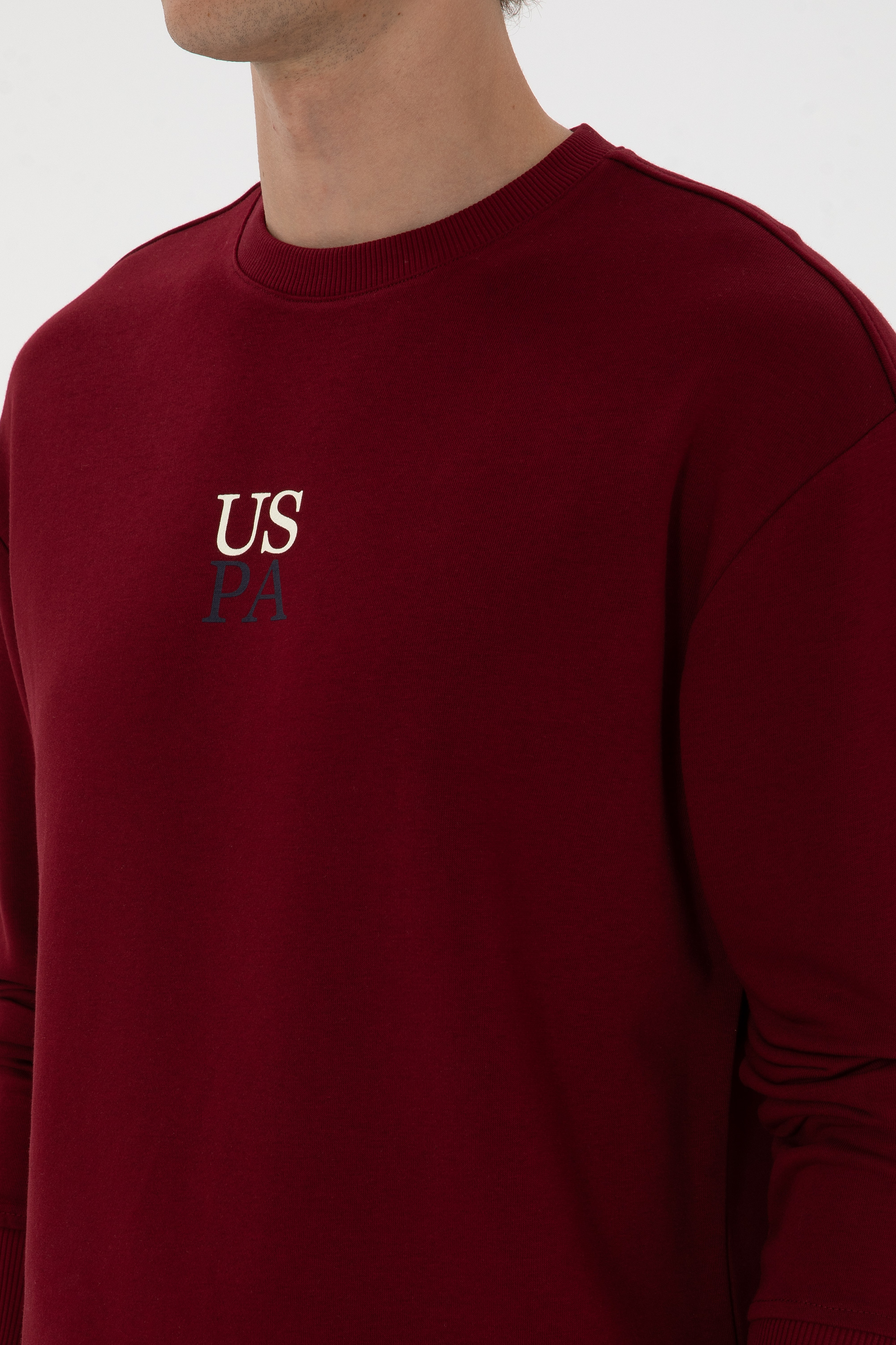 Erkek Comfort Fit Bisiklet Yaka Bordo Basic Sweatshirt - Image 7