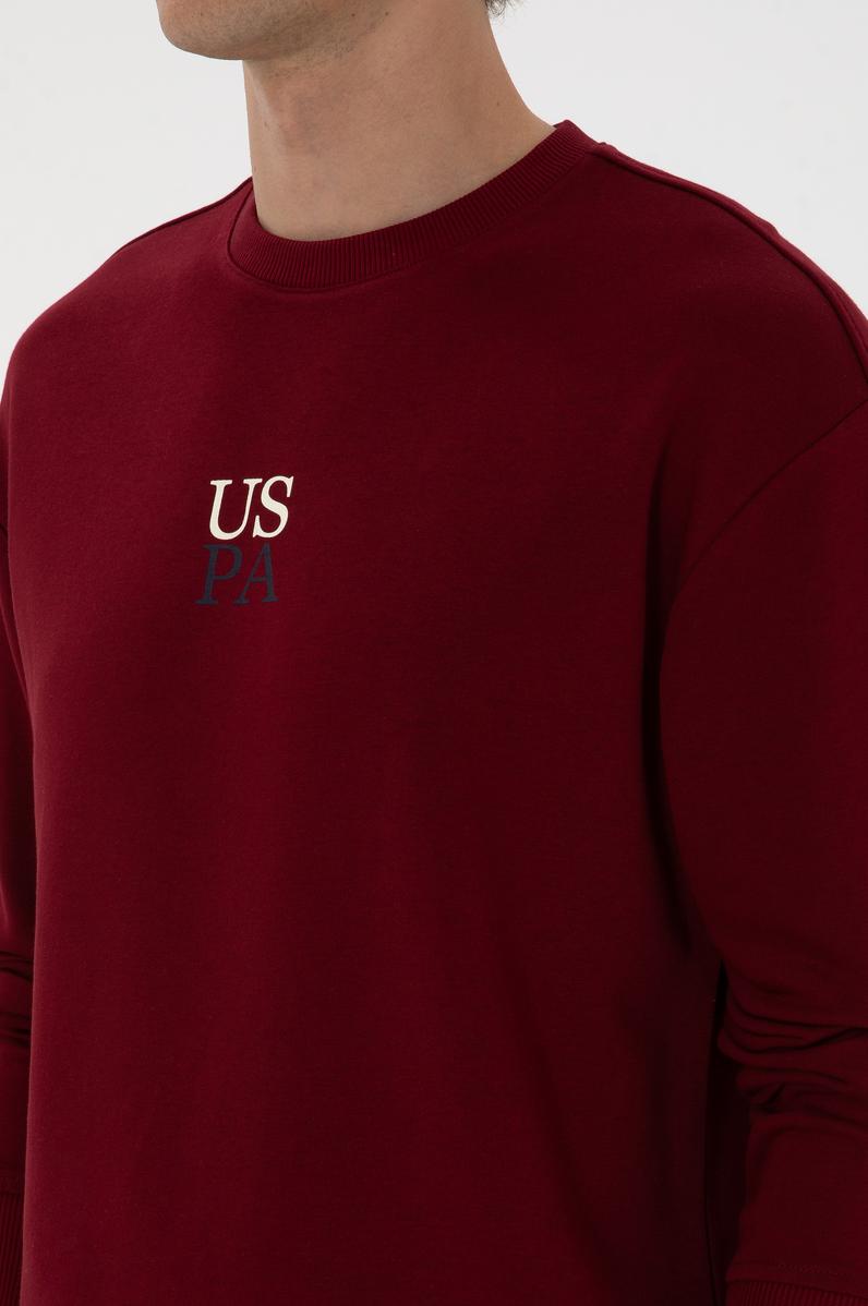 Erkek Comfort Fit Bisiklet Yaka Bordo Basic Sweatshirt