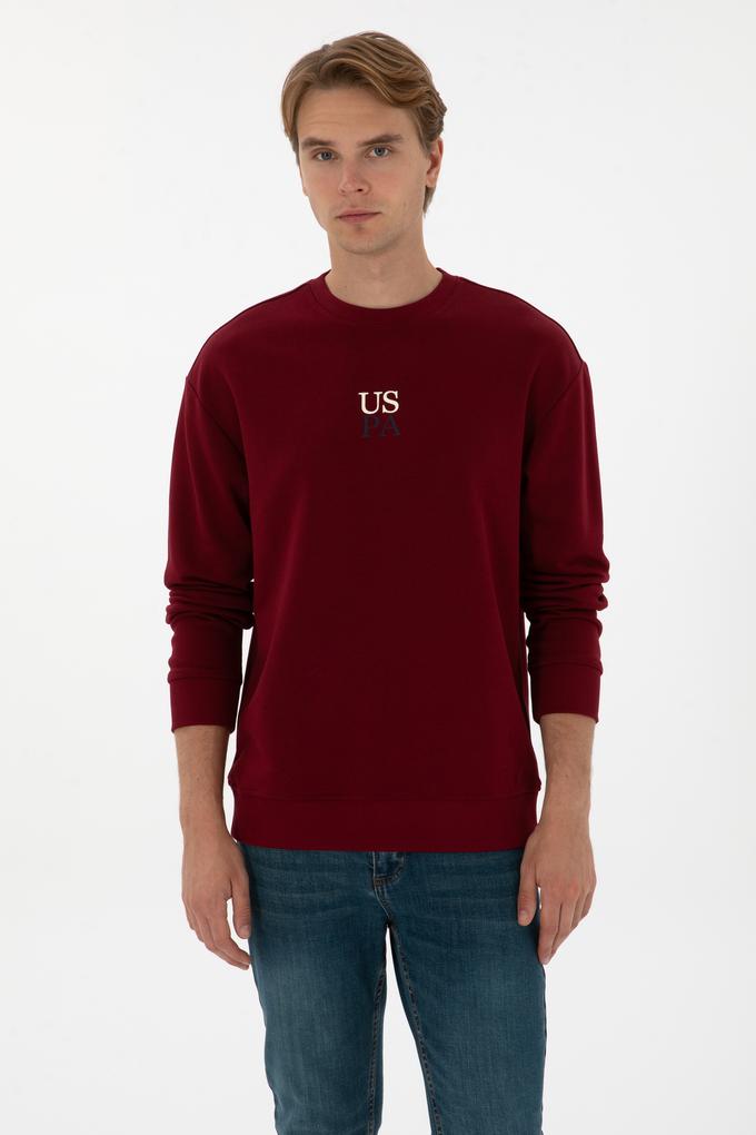 Erkek Comfort Fit Bisiklet Yaka Bordo Basic Sweatshirt
